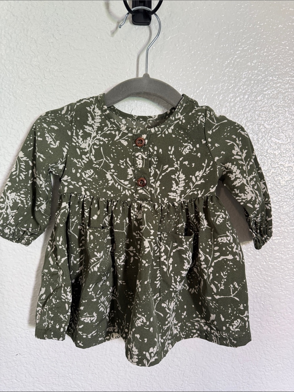 Olive Floral-Print Long Sleeve Baby Top